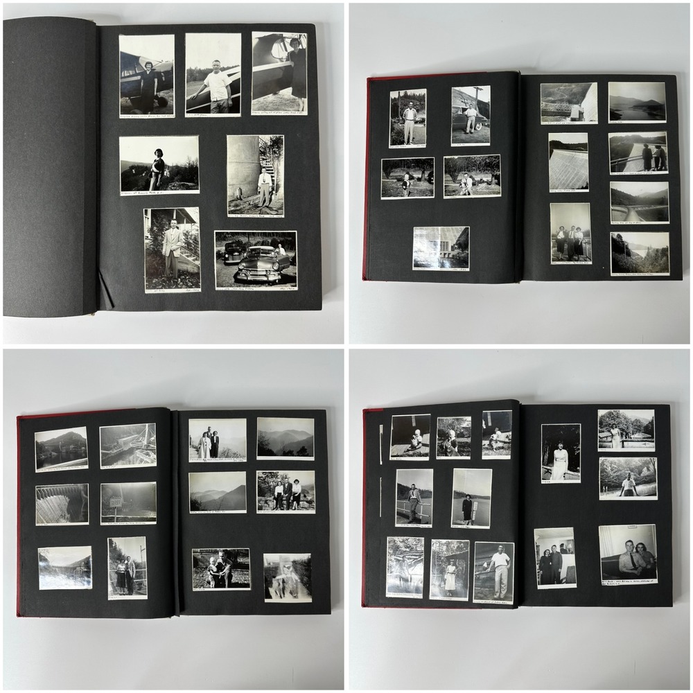 Vtg 1950s Photo Album Snapshots Black & White Cars Planes Fontana Dam Wedding